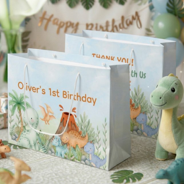 Dinosaur One-A-Saurus 1st Birthday Large Gift Bag (One-A-Saurus Dinosaur 1st Birthday Gift Bag)