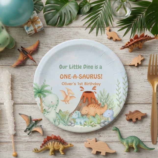 Dinosaur One-A-Saurus 1st Birthday  Paper Plate (One-A-Saurus Dinosaur 1st Birthday  Paper Plate)
