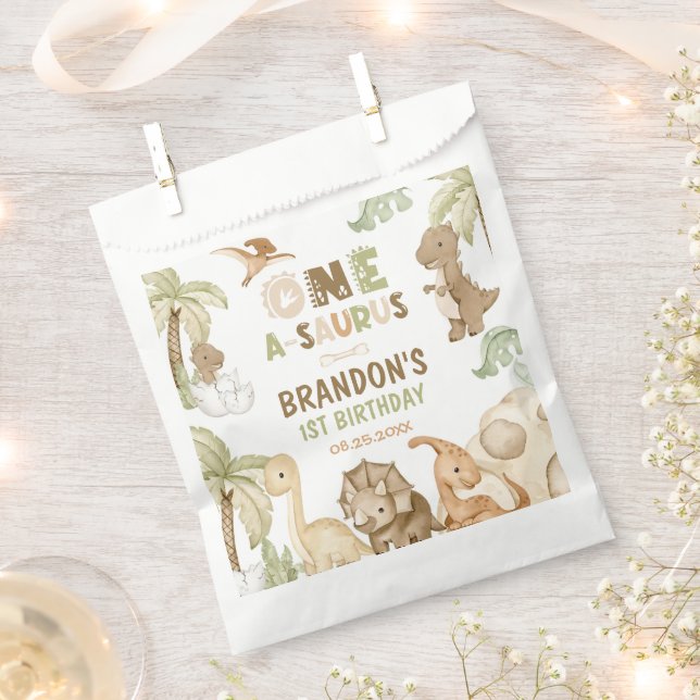 Dinosaur One-A-Saurus 1st Birthday Party Favour Bag (Clipped)