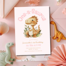 Dinosaur One-A-Saurus 1st Birthday Party Girl Pink