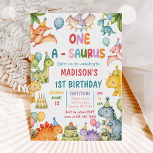 Dinosaur One-A-Saurus 1st Birthday Party Invitation