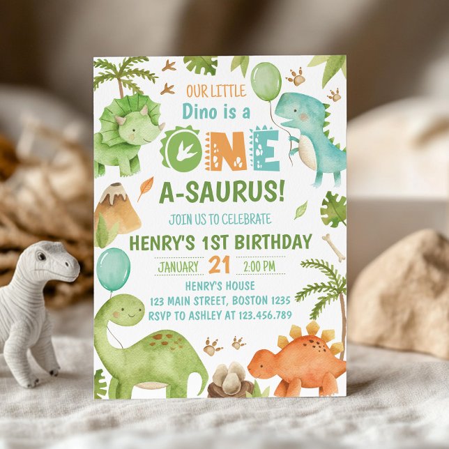 Dinosaur One-A-Saurus 1st Birthday Party Invitation (Creator Uploaded)