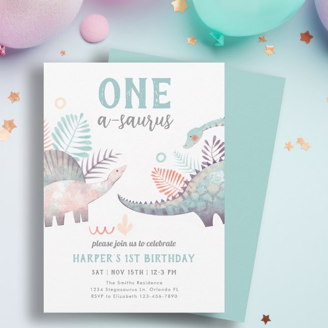 Dinosaur One-A-Saurus 1st Birthday Party Invitation (Creator Uploaded)