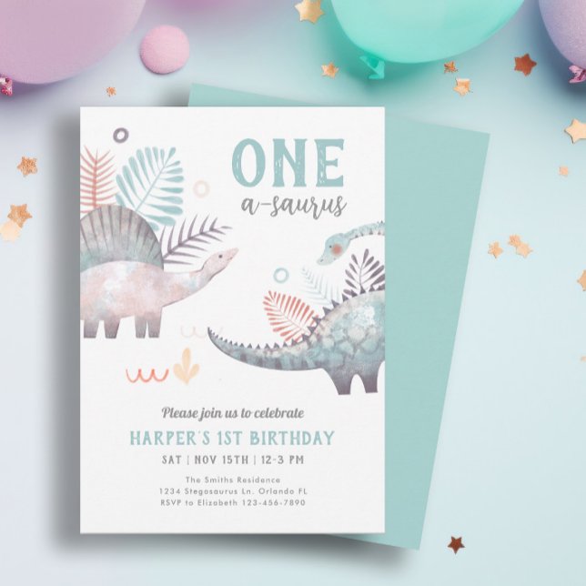 Dinosaur One-A-Saurus 1st Birthday Party Invitation (Creator Uploaded)