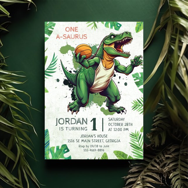 Dinosaur One-A-Saurus 1st Birthday Party Invitation (Creator Uploaded)
