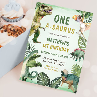 Dinosaur One-A-Saurus 1st Birthday Party Invitation