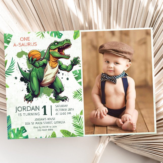 Dinosaur One-A-Saurus 1st Birthday Photo Invitation (Creator Uploaded)