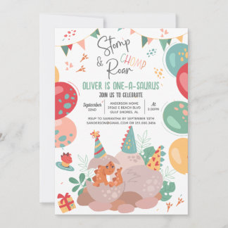 Dinosaur One-A-Saurus Birthday Party Invitation