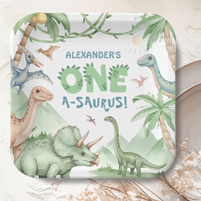  Dinosaur One-A-Saurus Boy 1st Birthday Paper Plate (Creator Uploaded)