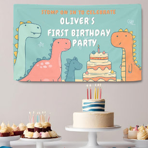 Dinosaur One-A-Saurus Boy 1st Birthday Party  Banner