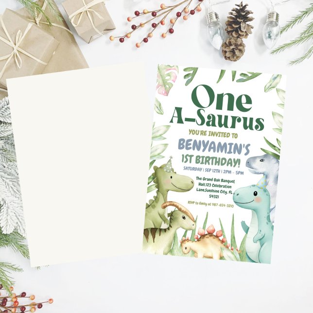 Dinosaur One-A-Saurus Boy 1st Birthday Party Invit Invitation (Creator Uploaded)