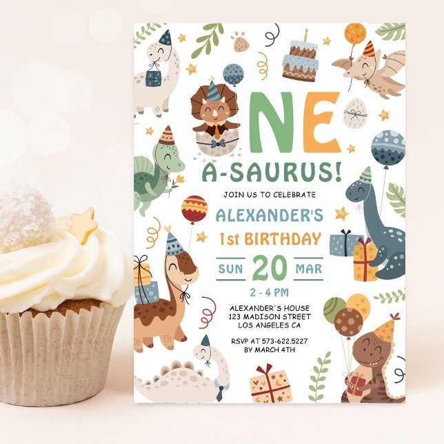 Dinosaur One A-Saurus Boy 1st Birthday Party  Invitation (Creator Uploaded)