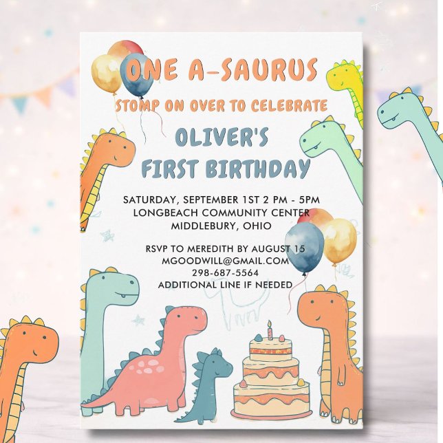Dinosaur One-A-Saurus Boy 1st Birthday Party   Invitation (Creator Uploaded)