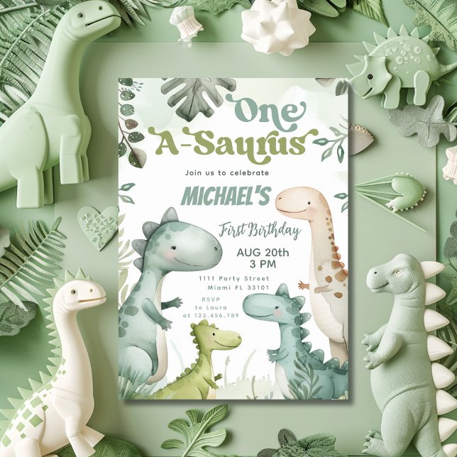 Dinosaur One-A-Saurus Boy 1st Birthday Party Invitation (Dinosaur One-A-Saurus Boy 1st Birthday Party Invitation)