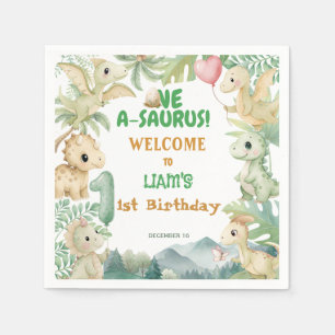 Dinosaur One-A-Saurus Boy 1st Birthday Party Napkin
