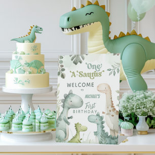 Dinosaur One-A-Saurus Boy 1st Birthday Welcome Pedestal Sign
