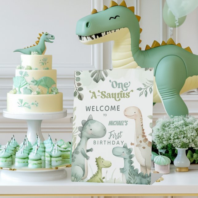 Dinosaur One-A-Saurus Boy 1st Birthday Welcome Pedestal Sign (Creator Uploaded)