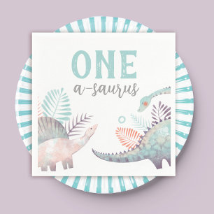 Dinosaur One-A-Saurus First Birthday Baby Napkin