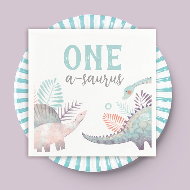 Dinosaur One-A-Saurus First Birthday Baby  Napkin (Creator Uploaded)