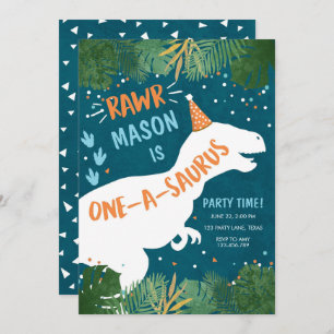Dinosaur One-A-Saurus RAWR 1st First Birthday Invitation