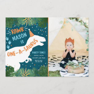 Dinosaur One-A-Saurus RAWR 1st First Birthday Invitation