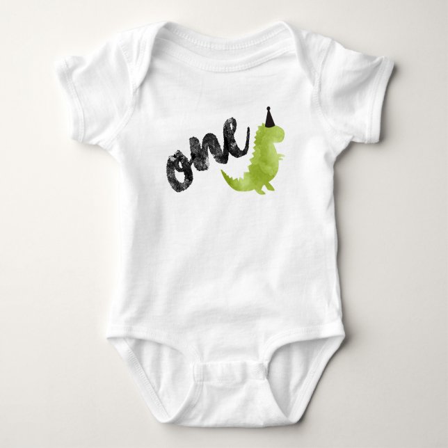 Dinosaur Onsie - First Birthday Party Dino Theme Baby Bodysuit (Front)
