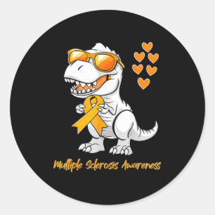 Dinosaur Orange Ribbon Support Multiple Sclerosis  Classic Round Sticker