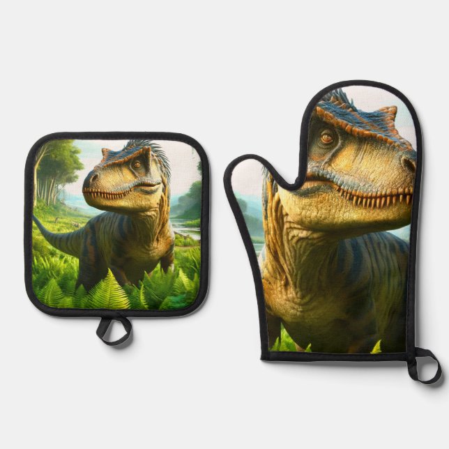 Dinosaur Oven Mitt & Pot Holder Set (Front)