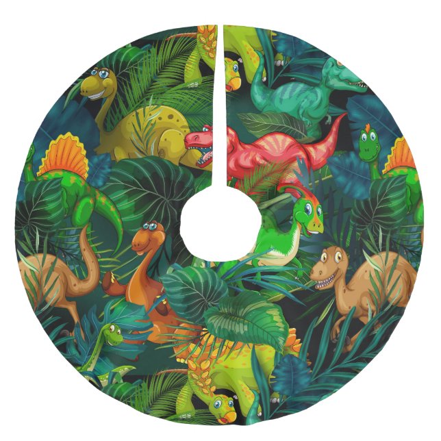 Dinosaur Park Brushed Polyester Tree Skirt (Front)