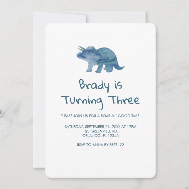 Dinosaur Party Blue Dino Invitation (Front)