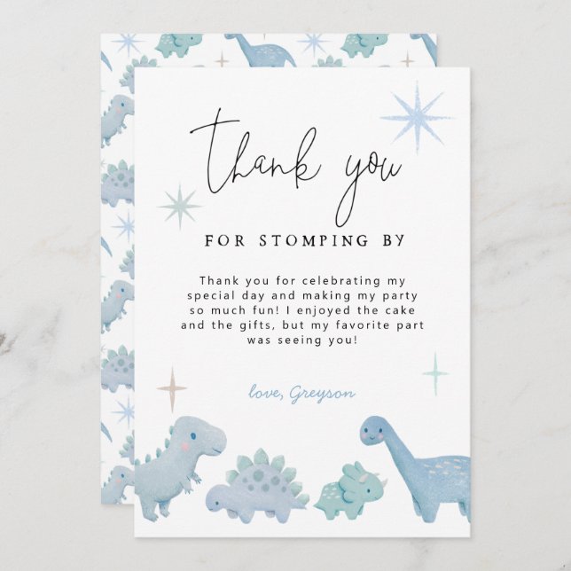 Dinosaur Party Boy Birthday Thank You Card (Front/Back)