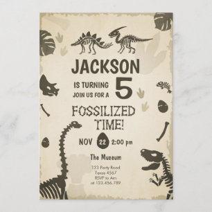 Dinosaur Party Boy Fossil Dino Dig Birthday Invitation