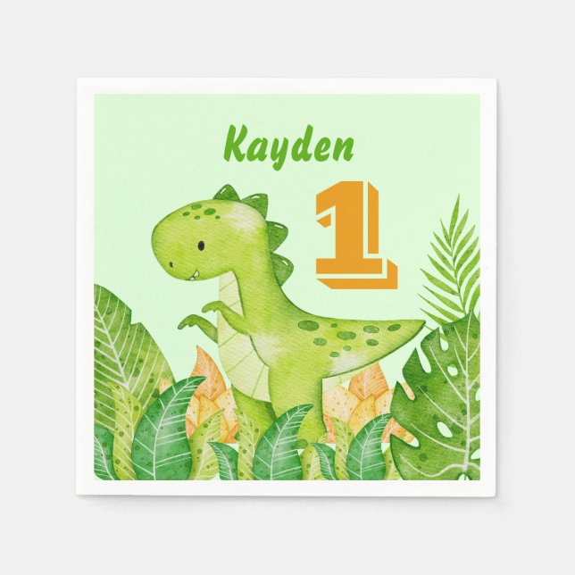Dinosaur party personalised  napkin (Front)