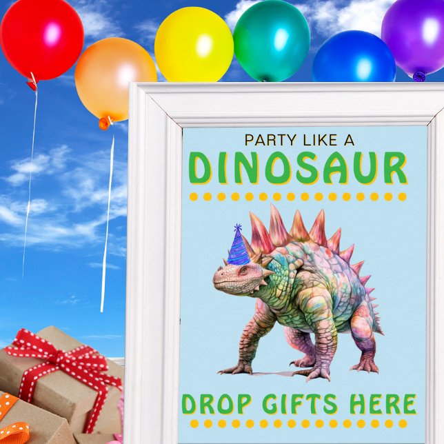 Dinosaur Party Sign: Drop Gifts Here Poster (Dinosaur Party Sign: Drop Gifts Here Poster)