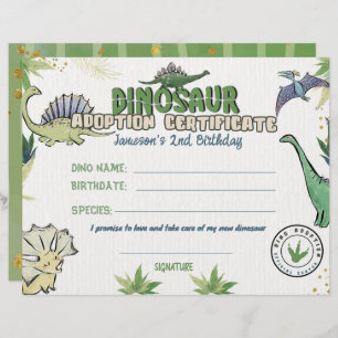 Dinosaur Party Theme, Dino Adoption Certificate