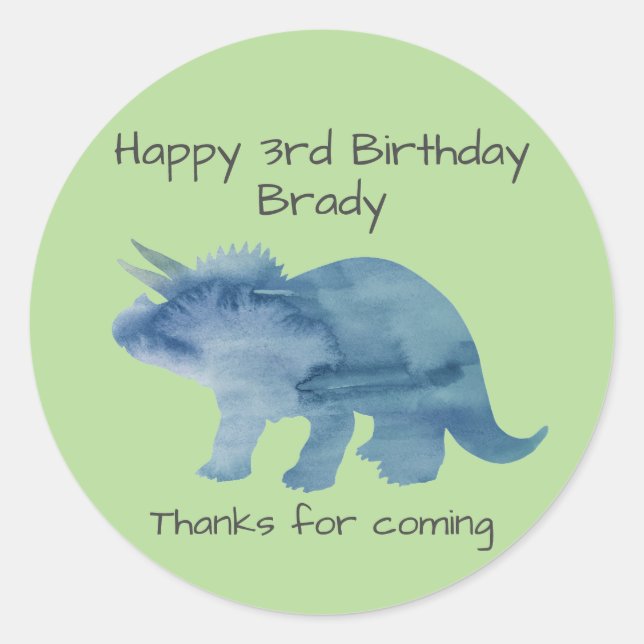 Dinosaur Party Triceratops Green Classic Round Sticker (Front)