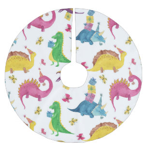 Dinosaur party: watercolor pattern. brushed polyester tree skirt