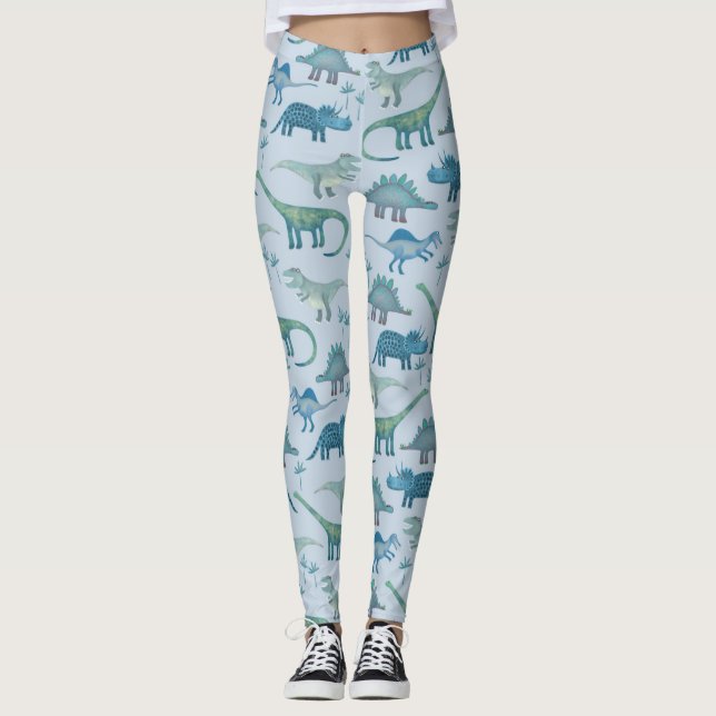 Dinosaur Pattern Blue Leggings (Front)
