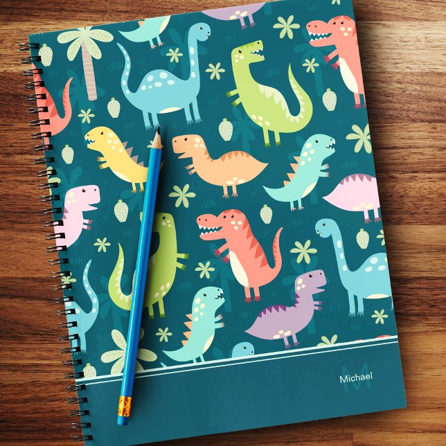 Dinosaur Pattern Blue Monogrammed Kid Boy Notebook (Creator Uploaded)
