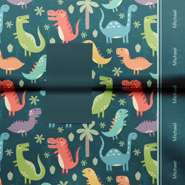 Dinosaur Pattern Blue Monogrammed Kid Boy Party Tissue Paper (Creator Uploaded)