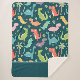Dinosaur Pattern Blue Monogrammed Kid Boy Sherpa Blanket