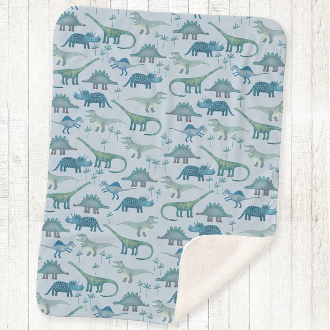 Dinosaur Pattern Blue Sherpa Blanket (Dinosaur pattern fun blue sherpa fleece blanket)