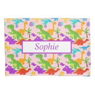 Dinosaur Pattern Colourful Pink Pillowcase