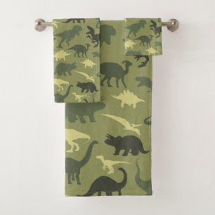 Dinosaur Pattern, Dinosaur Silhouette, Green Dino Bath Towel Set