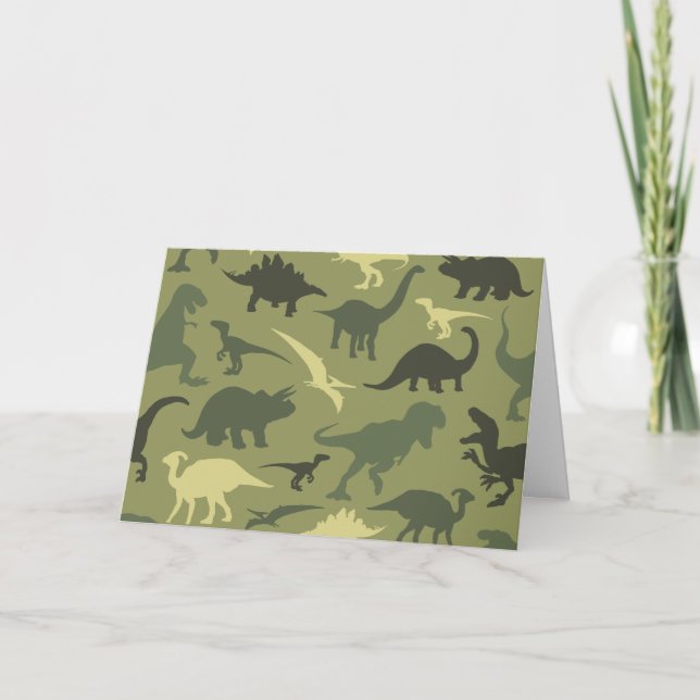 Dinosaur Pattern, Dinosaur Silhouette, Green Dino Card (Front)