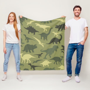 Dinosaur Pattern, Dinosaur Silhouette, Green Dino Fleece Blanket