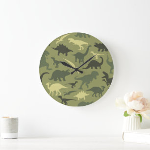 Dinosaur Pattern, Dinosaur Silhouette, Green Dino Large Clock