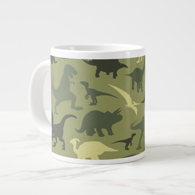 Dinosaur Pattern, Dinosaur Silhouette, Green Dino Large Coffee Mug (Front Left)