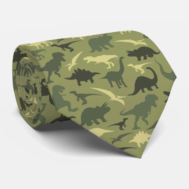 Dinosaur Pattern, Dinosaur Silhouette, Green Dino Tie (Rolled)