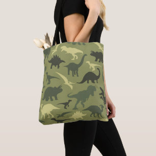 Dinosaur Pattern, Dinosaur Silhouette, Green Dino Tote Bag